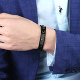 Men's Engraved Cross Bracelet Magnetic Therapy Stainless Steel