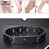 Men's Engraved Cross Bracelet Magnetic Therapy Stainless Steel