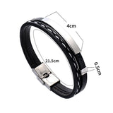 Personalized Layer Leather Bracelet for Men Engraved Stainless Steel