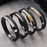 Personalized Layer Leather Bracelet for Men Engraved Stainless Steel
