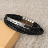Personalized Men's Leather Bracelet Engraving Stainless Steel Classic Gift