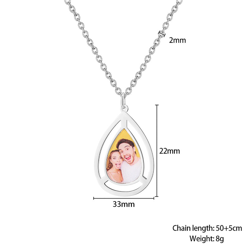 Personalized Water Drop Photo Frame Pendant Necklace for Women