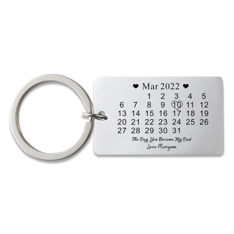 Personalized Stainless Steel Calendar Keyring: Special Date Gift for Dad