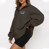 Embroidered Letter V Neck Sweater Loose BF Style Coat