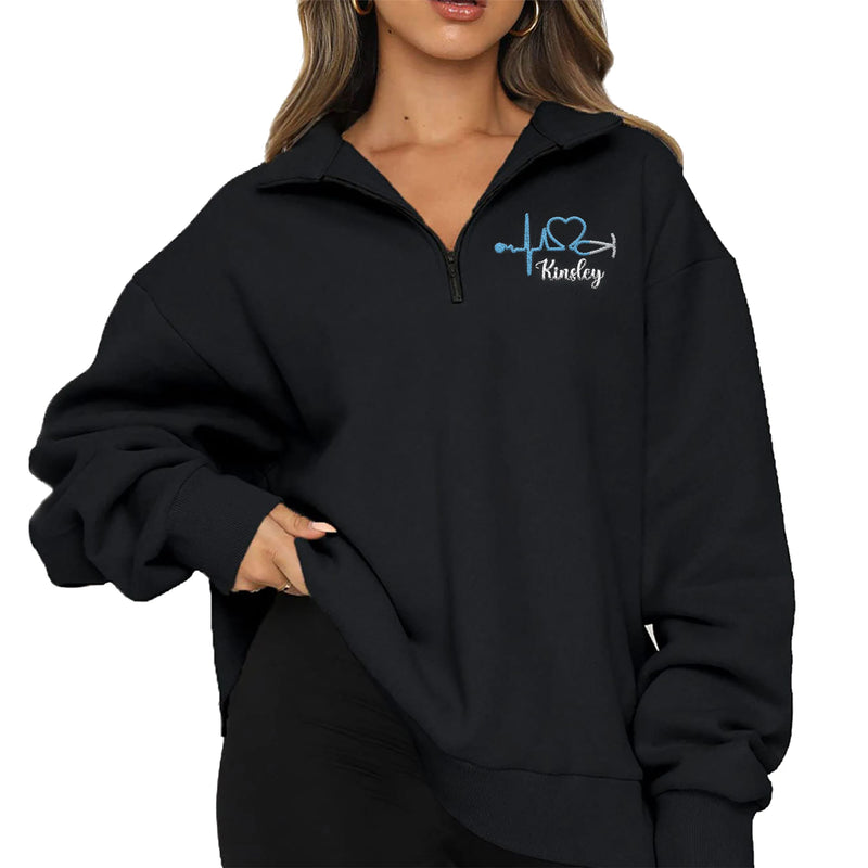 Embroidered Letter V Neck Sweater Loose BF Style Coat