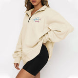 Embroidered Letter V Neck Sweater Loose BF Style Coat