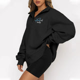 Embroidered Letter V Neck Sweater Loose BF Style Coat