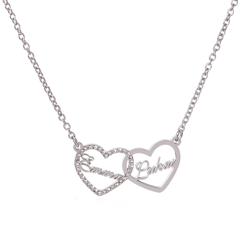 Enamel Double Heart Necklace Stainless Steel Love Forever