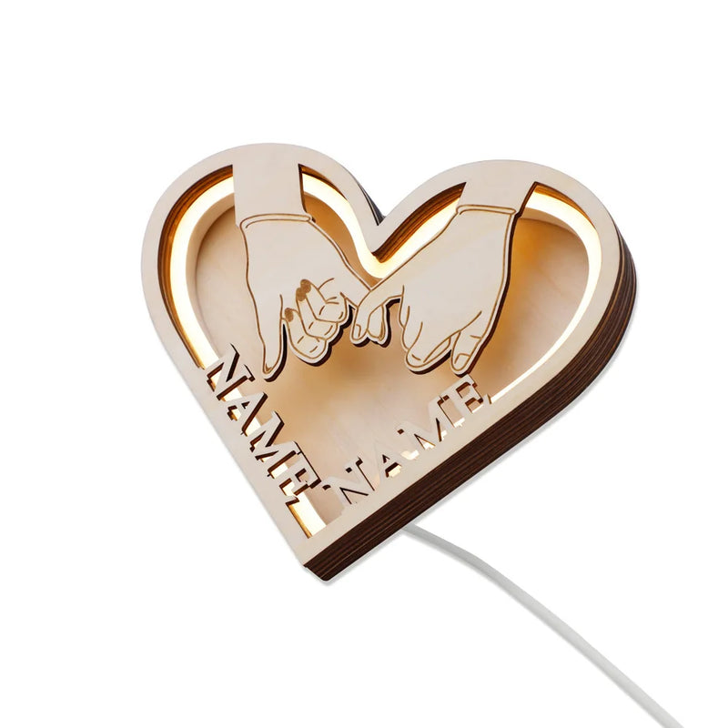 Heart-Shaped Wooden Night Light Table Lamp Romantic Love Decor