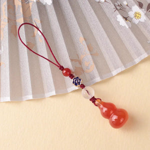 Natural Agate Chalcedony DIY Gourd Key Ring Hand-Carved