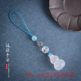 Natural Agate Chalcedony DIY Gourd Key Ring Hand-Carved