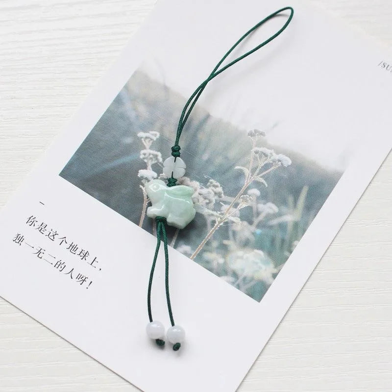 Custom Natural Emerald Chinese Rabbit DIY Phone Chain Key Ring