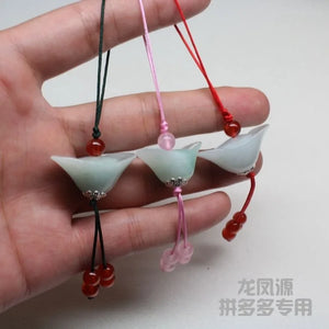 Custom Natural Emerald Chinese Yuanbao DIY Phone Chain Key Ring