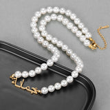 Arabic Name Necklace With Pearl Chain Stainless Steel Jewelry Nameplate Pendant