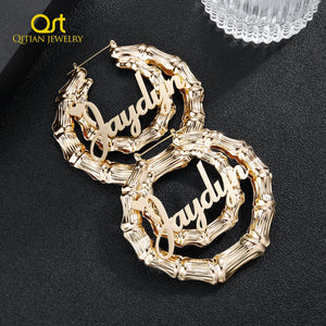 Custom Bamboo Name Earrings Stainless Steel Sexy Jewelry Women Gift