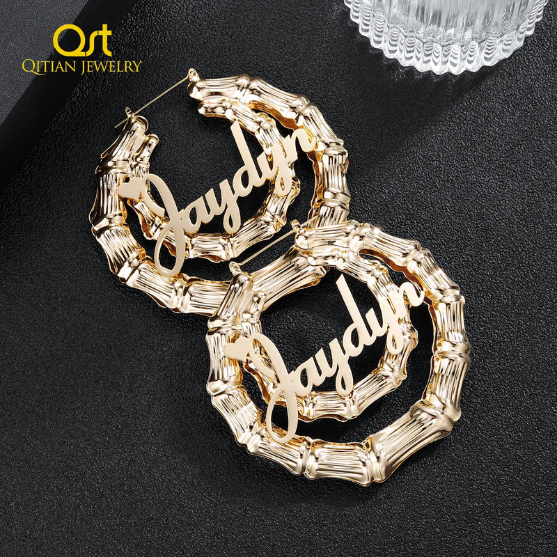 Custom Bamboo Name Earrings Stainless Steel Sexy Jewelry Women Gift