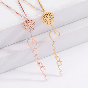 Personalized Birth Flower Name Necklace - 925 Sterling Silver