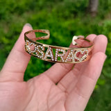 Zircon Cuff Bracelet Stainless Steel Bangle Women Bracelet Wrist Letter Gift