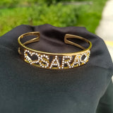 Zircon Cuff Bracelet Stainless Steel Bangle Women Bracelet Wrist Letter Gift