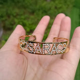 Zircon Cuff Bracelet Stainless Steel Bangle Women Bracelet Wrist Letter Gift