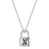 Engrave Padlock Letter Necklace Stainless Steel Initial A-Z Lock Pendant