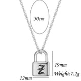 Engrave Padlock Letter Necklace Stainless Steel Initial A-Z Lock Pendant
