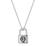 Engrave Padlock Letter Necklace Stainless Steel Initial A-Z Lock Pendant