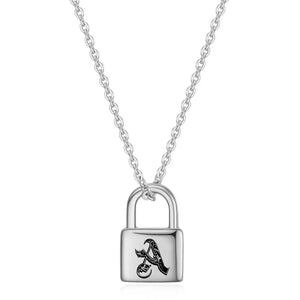 Engrave Padlock Letter Necklace Stainless Steel Initial A-Z Lock Pendant