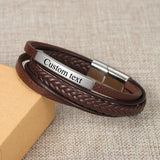 Personalized EngraveName Leather Bracelet for Men Stainless Steel Braided Bangle