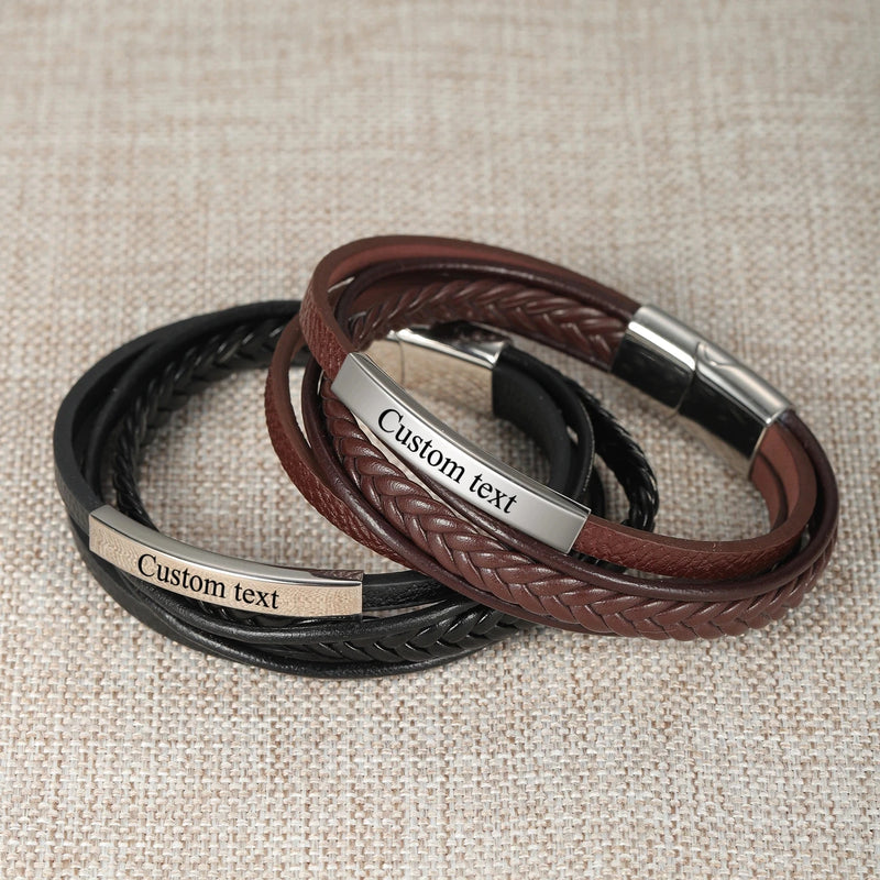 Personalized EngraveName Leather Bracelet for Men Husband