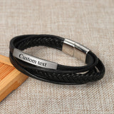 Personalized EngraveName Leather Bracelet for Men Stainless Steel Braided Bangle