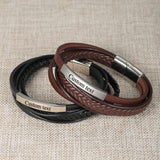 Personalized EngraveName Leather Bracelet for Men Stainless Steel Braided Bangle