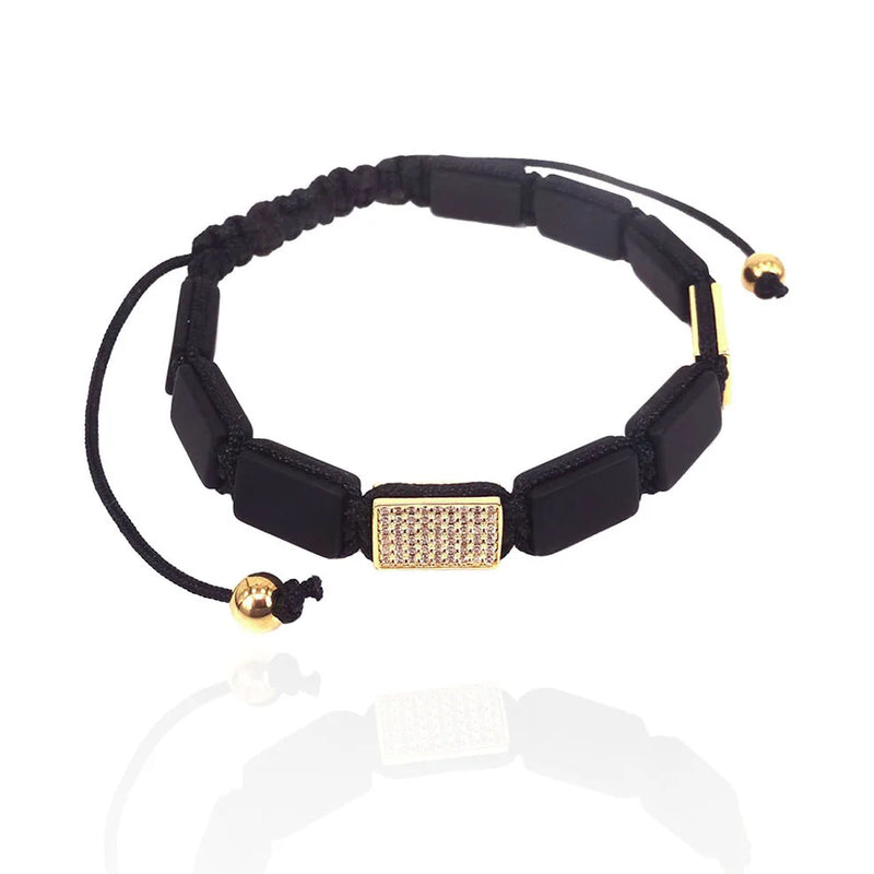 Matte Agates Rectangle Bracelet with Zircon for Street Style