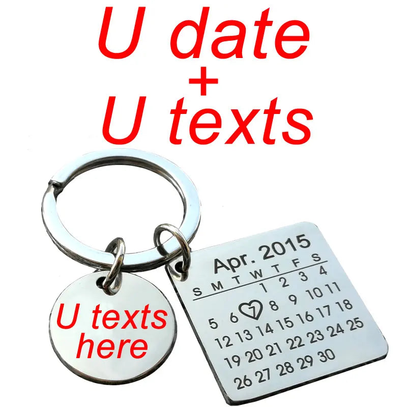 Personalized Date Keychain with Custom Engraving - Heart Calendar Keyring