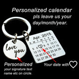 Personalized Date Keychain with Custom Engraving - Heart Calendar Keyring