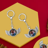 Personalized Memorial Photo Angel Wings Zircon Keychain