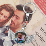 Personalized Memorial Photo Angel Wings Zircon Keychain
