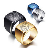 Men Seal Solomon Kabbalah Amulet Signet Rings Stainless Steel Male Jewelry