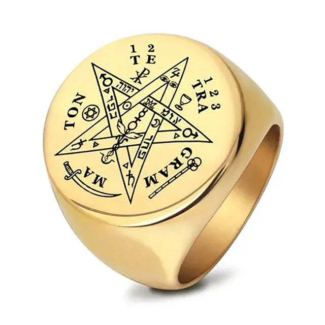 Men Seal Solomon Kabbalah Amulet Signet Rings Stainless Steel Male Jewelry
