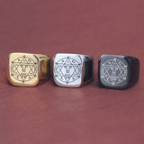 Men Seal Solomon Kabbalah Amulet Signet Rings Stainless Steel Male Jewelry