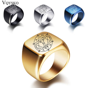 Men Seal Solomon Kabbalah Amulet Signet Rings Stainless Steel Male Jewelry