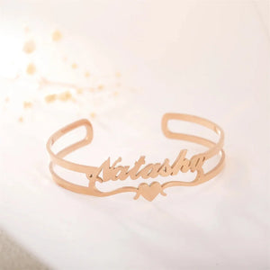 Custom Stainless Steel Name Bangle with Heart