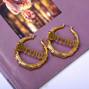 Personalized Stainless Steel Bamboo Name Hoop Earrings