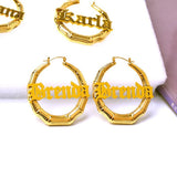 Personalized Stainless Steel Bamboo Name Hoop Earrings