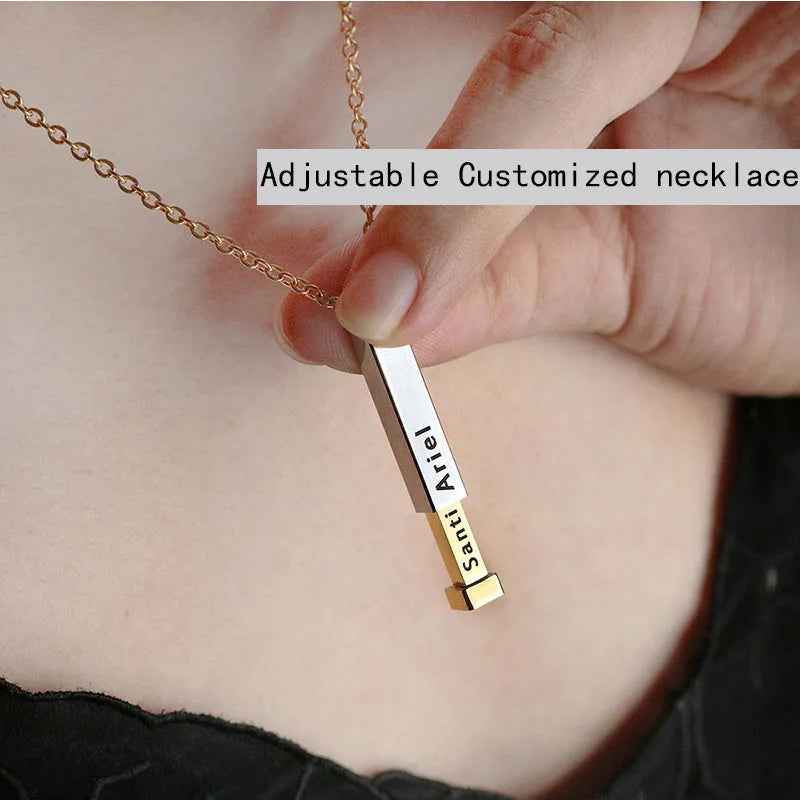 Personalized Name Necklace Bar Pendant Stainless Steel