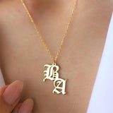 Custom Old English Initials Necklace for Women Men Stainless Steel Choker Chain