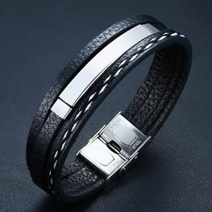 Personalized Name Quotes Leather Bracelet for Men