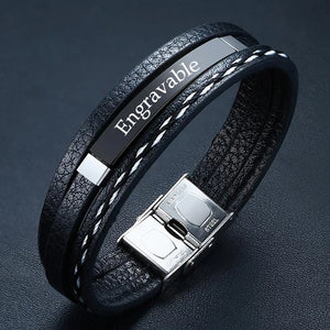 Personalized Name Quotes Leather Bracelet for Men