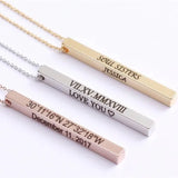 Personalized 3D Bar Name Necklace Stainless Steel Chain Men/Women
