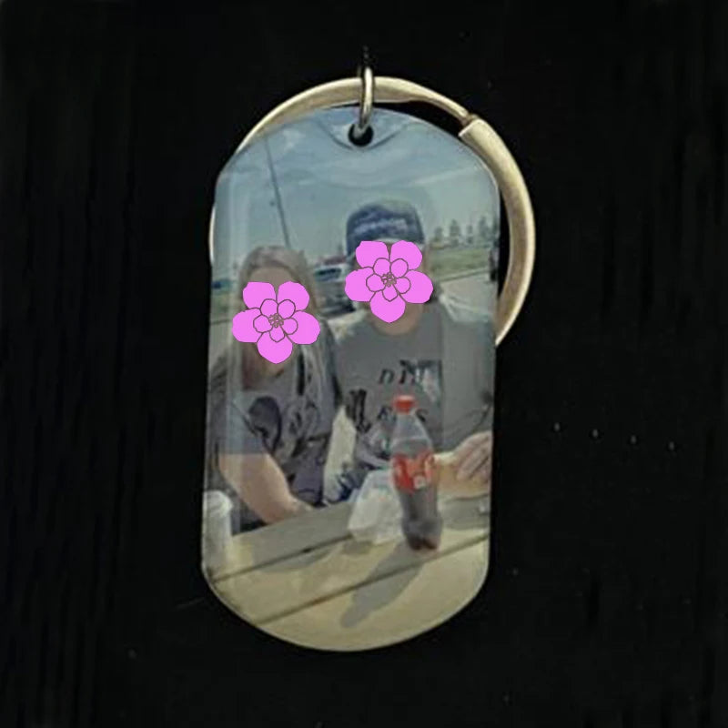 Personalized Photo Keychain with Cover, Stainless Steel Dog Tag Gift
